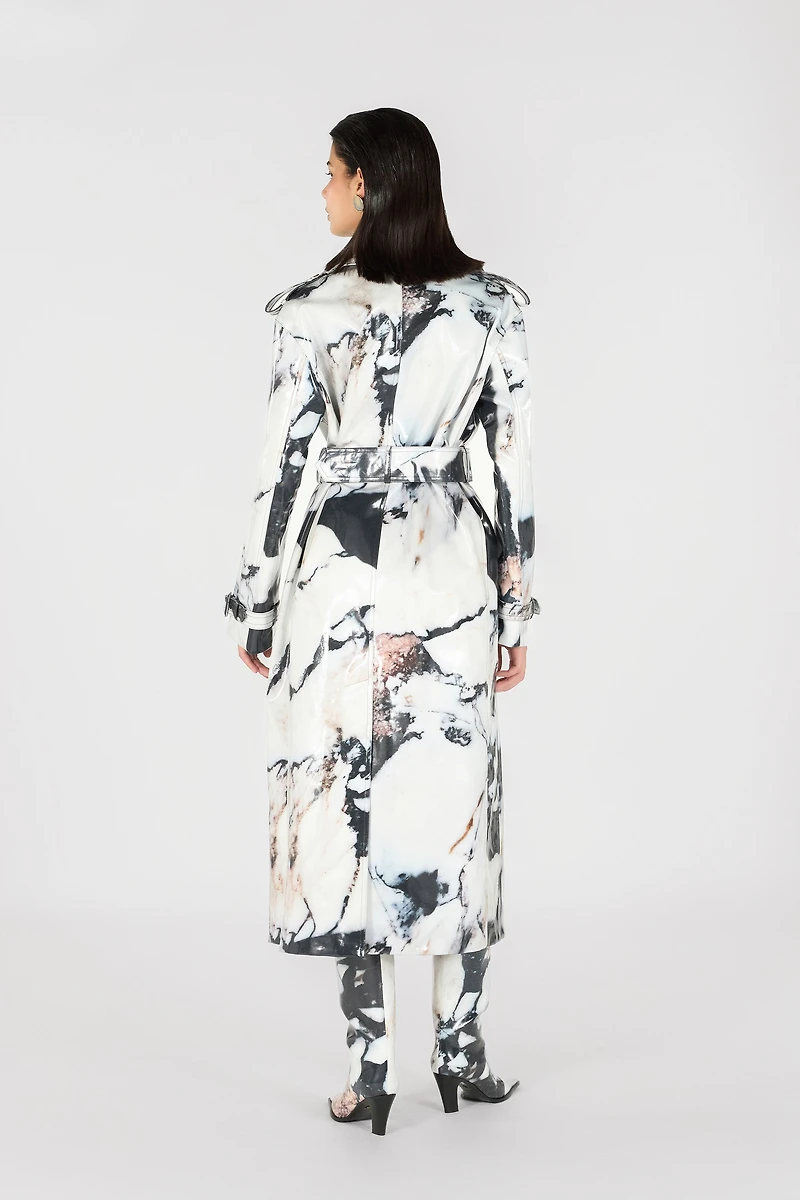 Double-breasted trench coat with Marble print