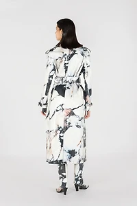 Double-breasted trench coat with Marble print