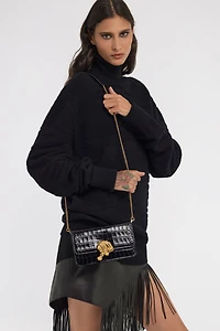 Crocodile-Embossed Shoulder Bag