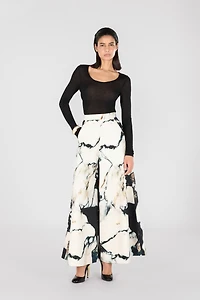 Loose flare trousers with Marble print