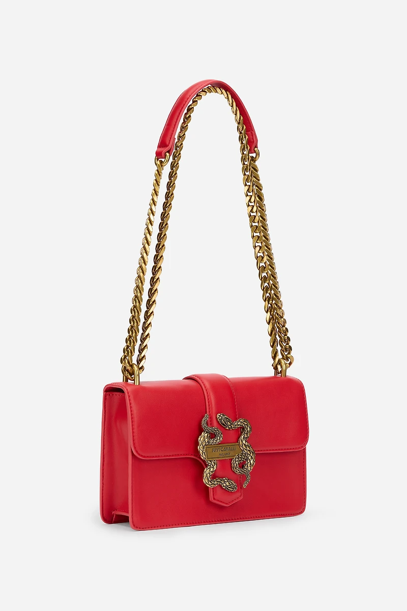 Red Shoulder Bag with Snake Buckle
