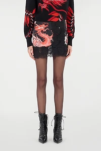 Silk Miniskirt With All-Over Dragon