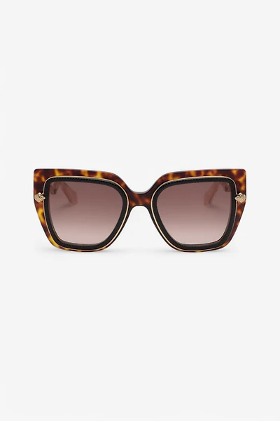 Wide and feminine front sunglasses with double ring decoration