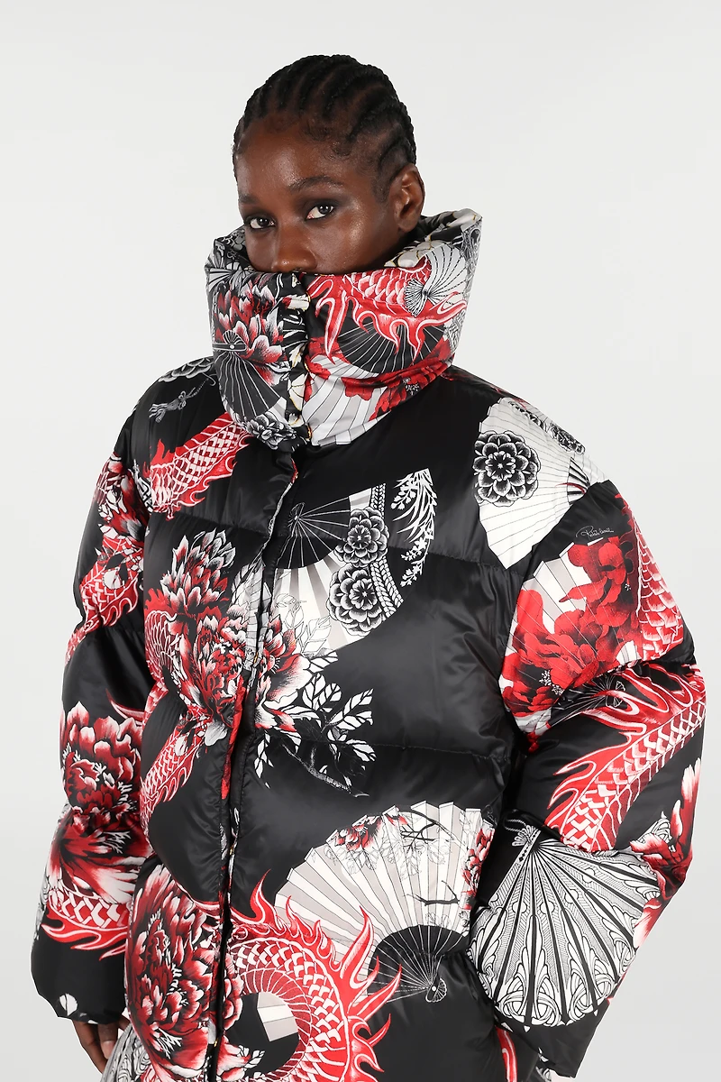 Down Jacket With All-Over Print And Removable Lower Insert