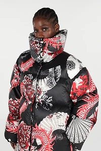 Down Jacket With All-Over Print And Removable Lower Insert