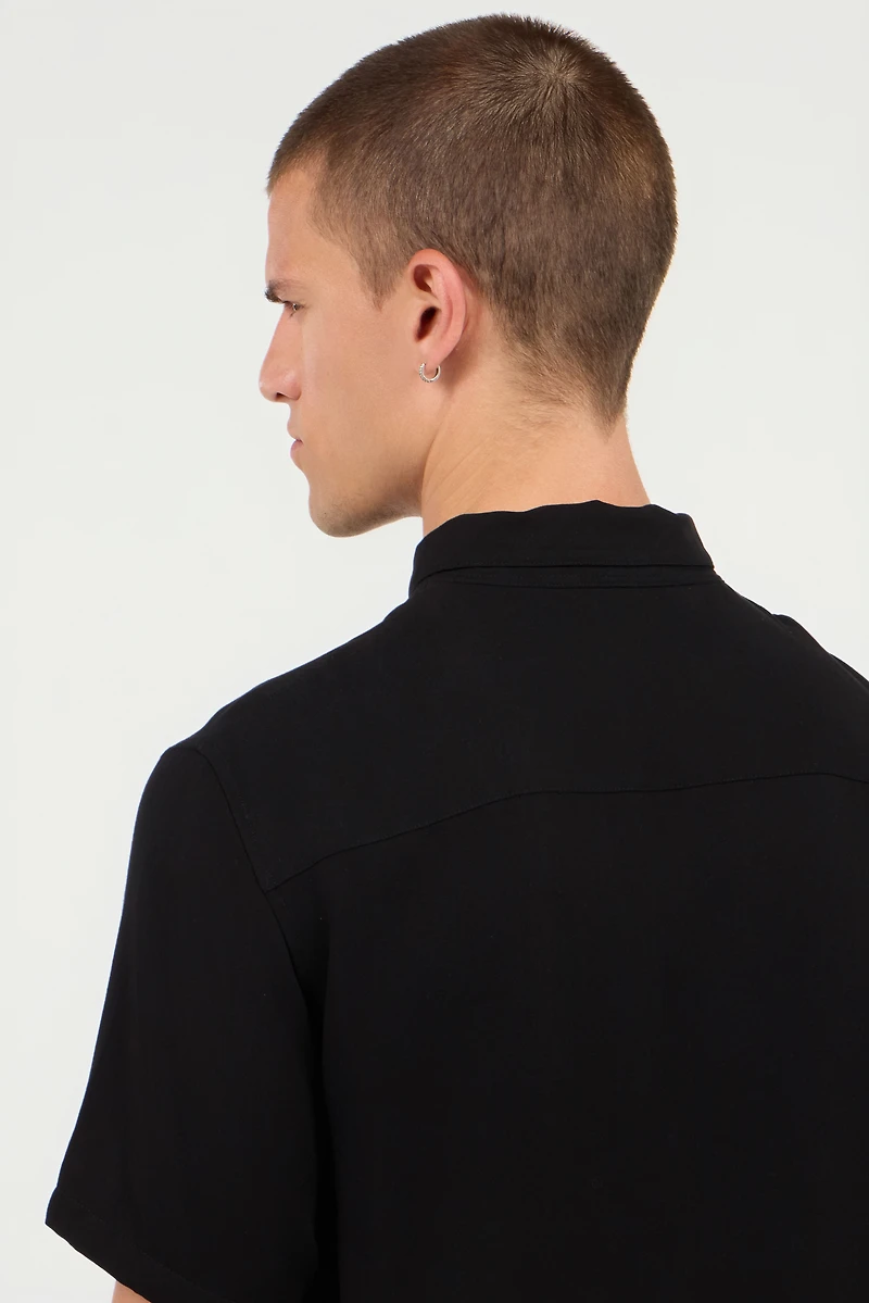 Black Short Sleeve Shirt With Logo Patch