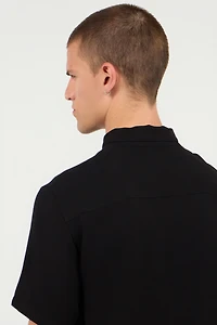 Black Short Sleeve Shirt With Logo Patch