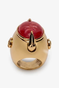 Cocktail Ring With Fang And Gem