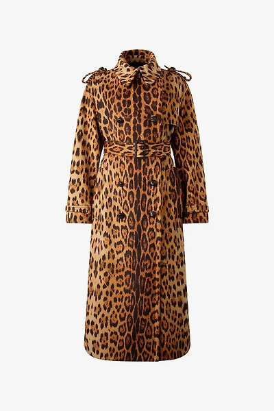 Long Trench Coat With Jaguar Skin Print
