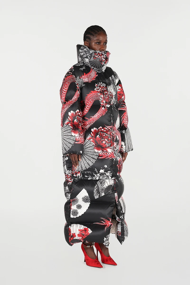 Down Jacket With All-Over Print And Removable Lower Insert