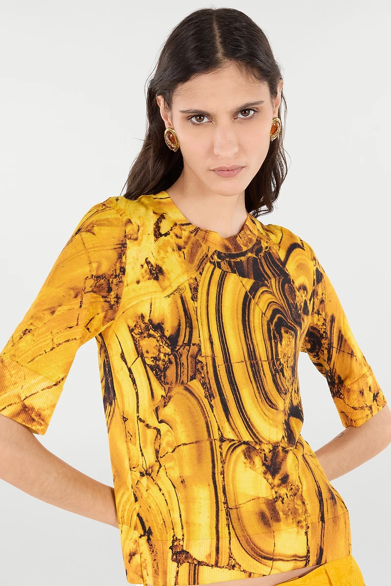 Silk And Wool Sweater With Amber Print