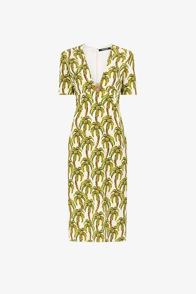 Palm tree-print midi dress