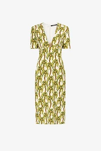 Palm tree-print midi dress
