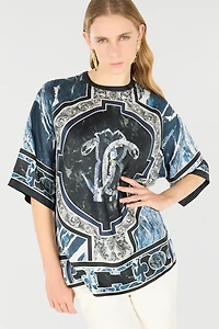 T-Shirt With Mirror Snake Monogram And Marble Print