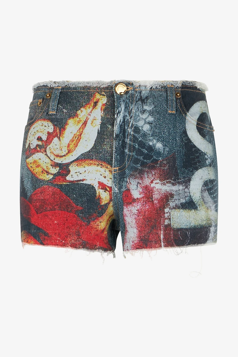 Denim Shorts With Roses And Snakes