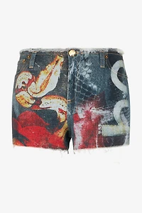 Denim Shorts With Roses And Snakes