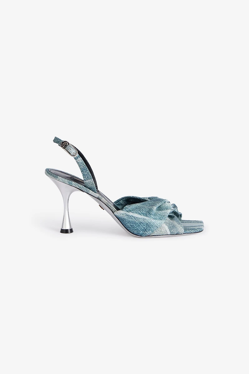 Denim-Effect Slingback Sandals