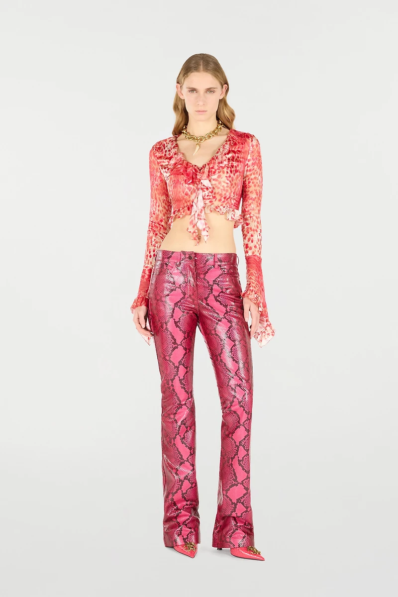 Crop Top With Ruffle And Jaguar Skin Print