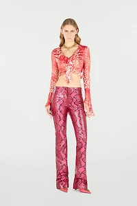 Crop Top With Ruffle And Jaguar Skin Print