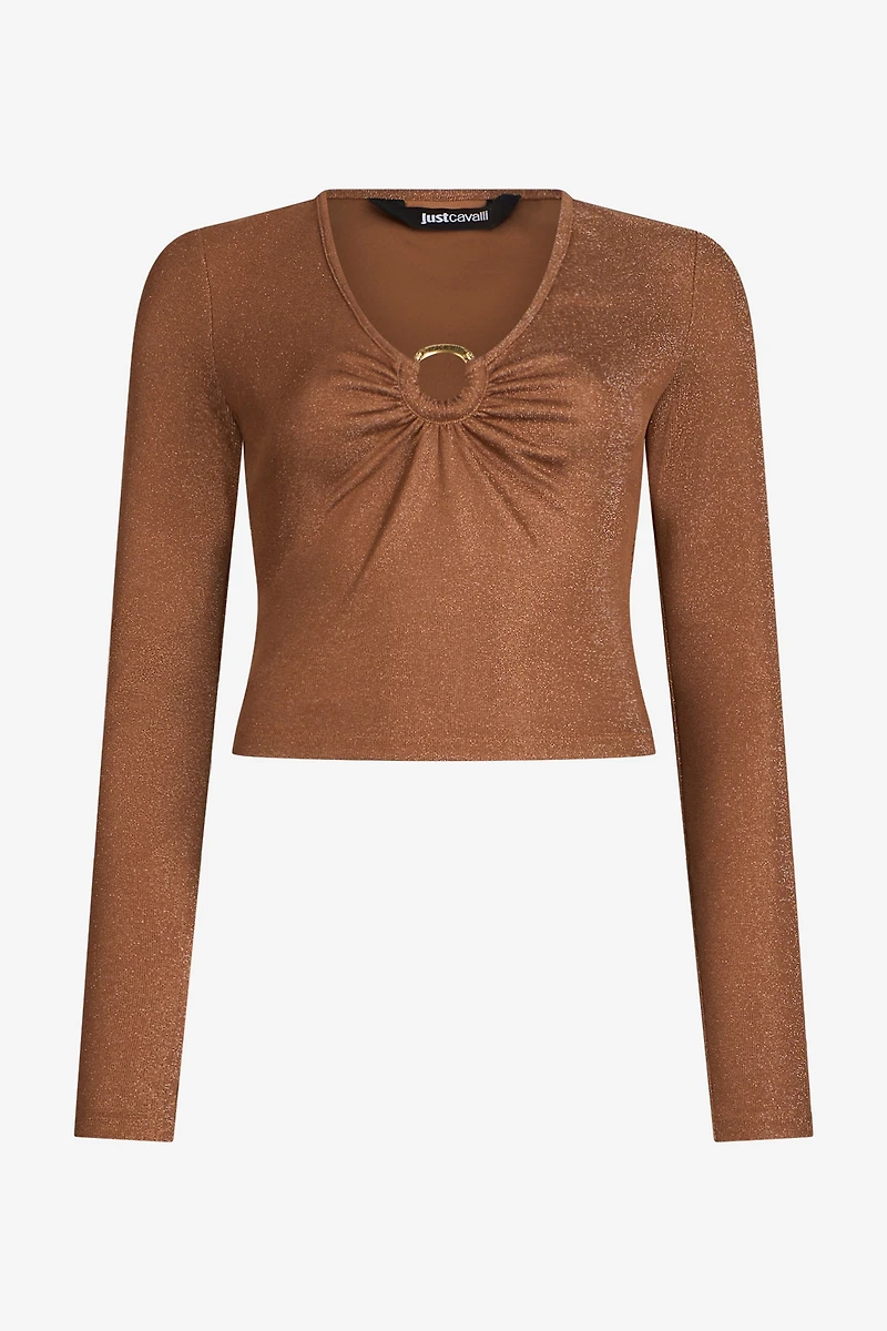 Bronze Lurex Crop Top With Ring Detail
