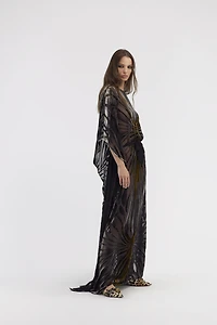 Velvet kaftan with Ray of Gold print