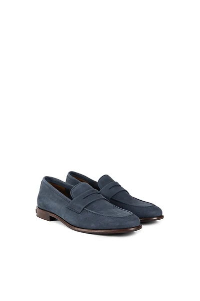 Suede leather loafers with logo