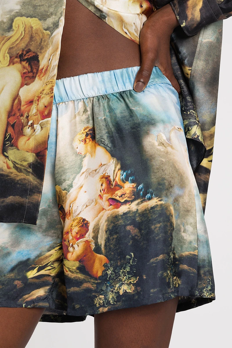 Graphic-print silk shorts