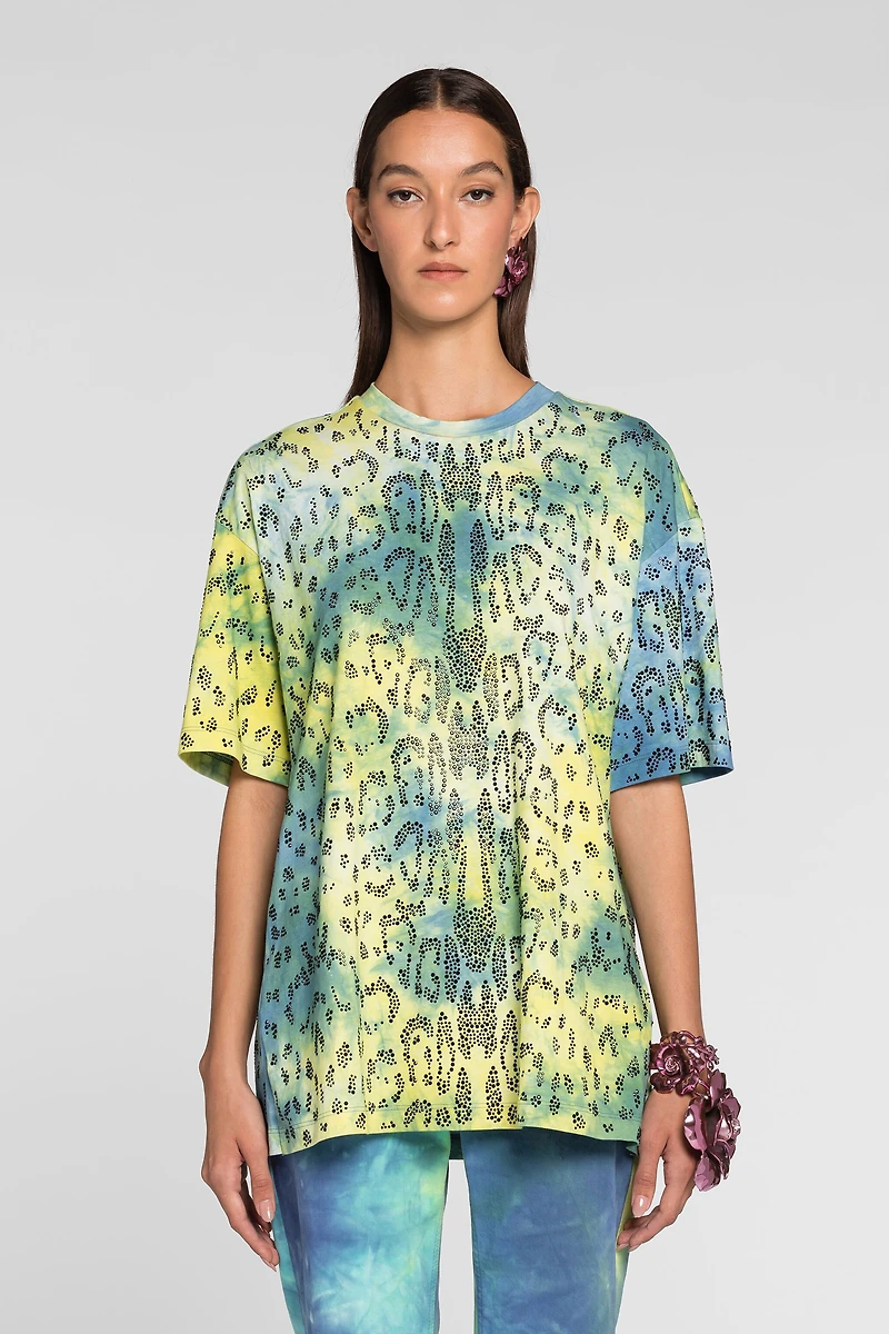 Rhinestone tie-dye print T-shirt