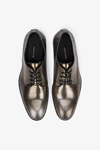 Brown Lace-Up Leather Loafers with Python Effect