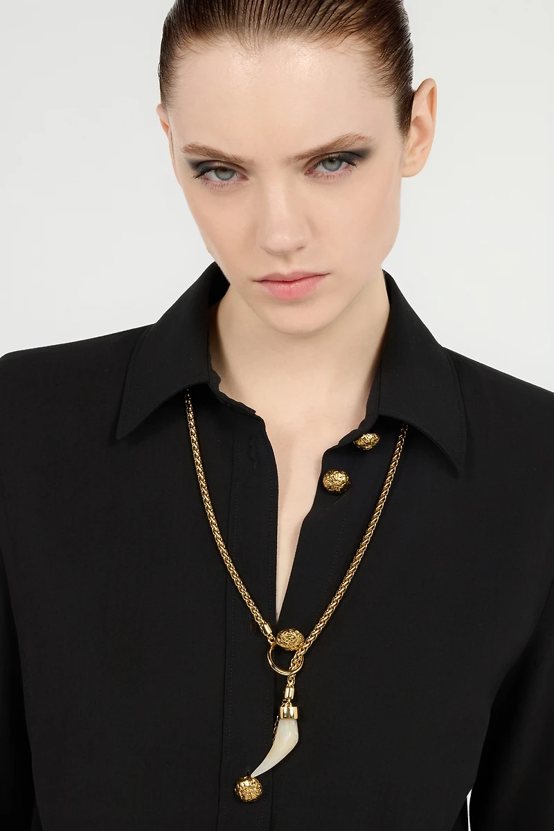 Gold Necklace with Fang Pendant