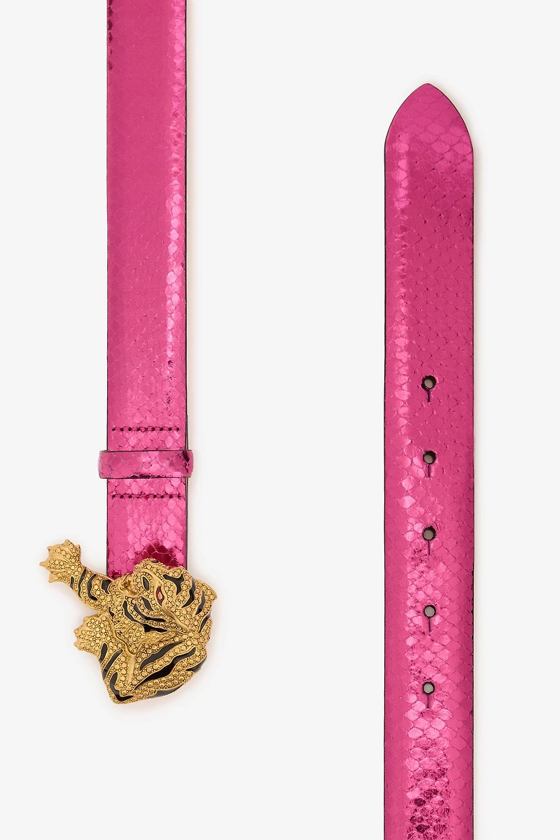 Belt with Snake Print and Jewel Tiger Detail