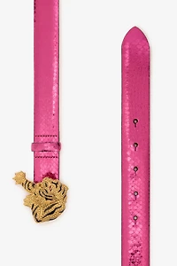 Belt with Snake Print and Jewel Tiger Detail