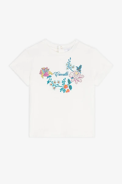 Floral-Embroidered Cotton T-Shirt