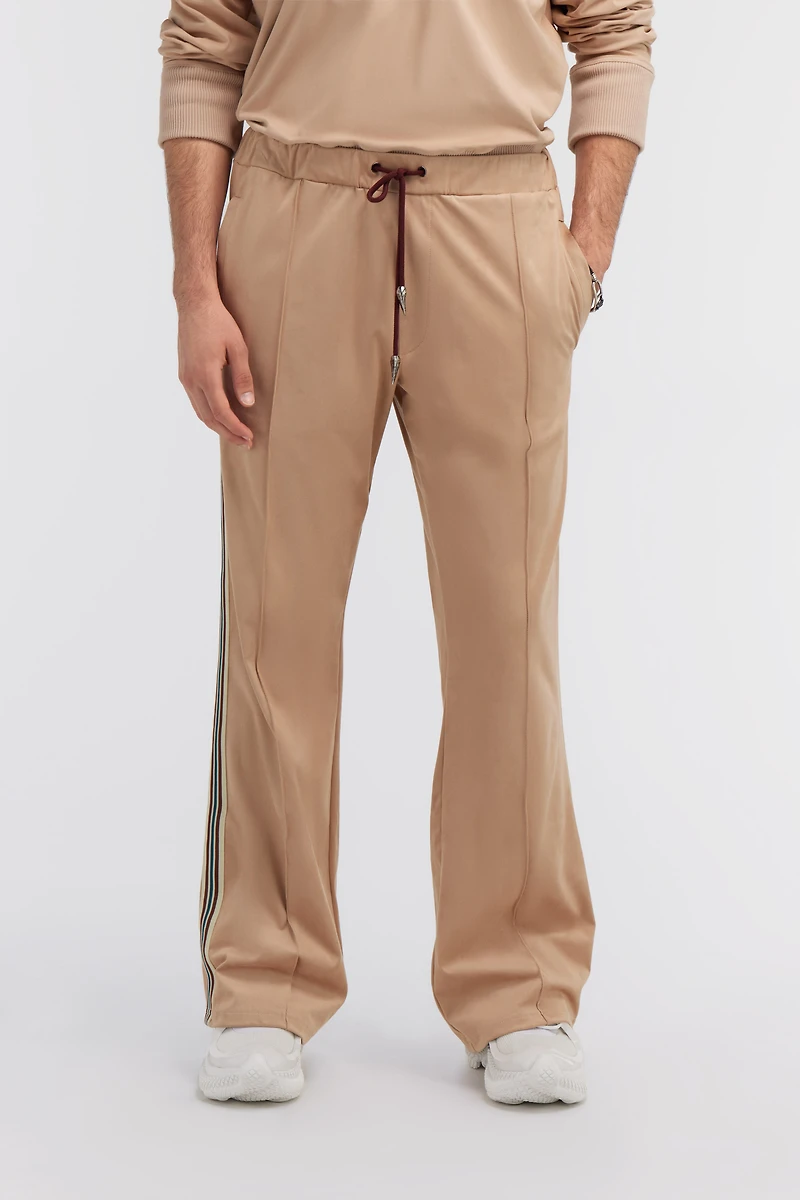 Beige Flared Trousers With Side Bands