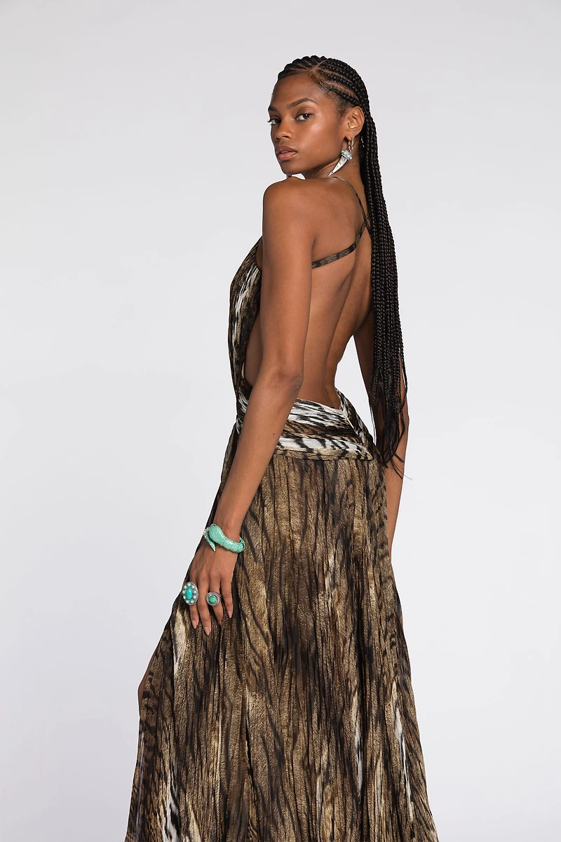 Tiger-Print Silk Maxi Dress