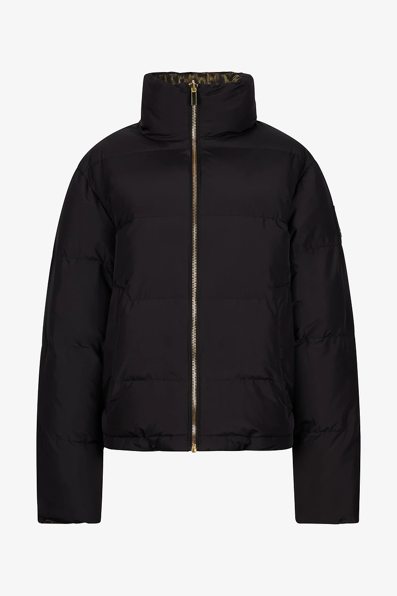 Leopard Jacquard Print Reversible Puffer Jacket