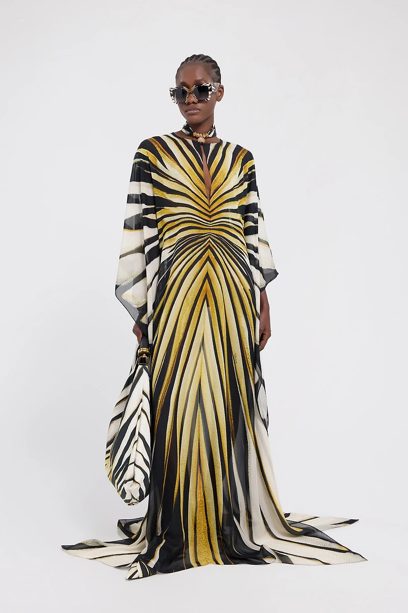 Ray Of Gold Print Silk Maxi Dress