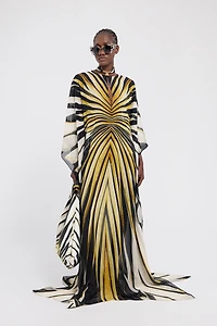Ray Of Gold Print Silk Maxi Dress