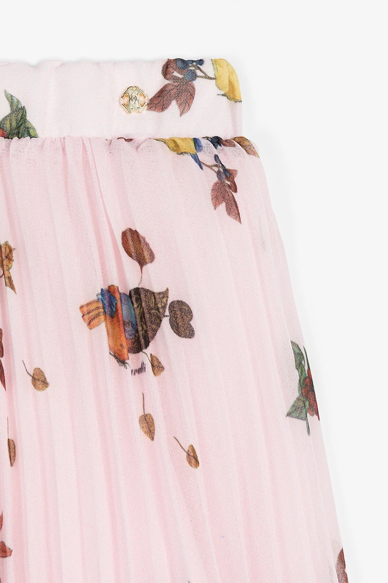 Bird-Print Pleated Skirt