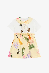 Milk White and Yellow Dress with Tropical Print