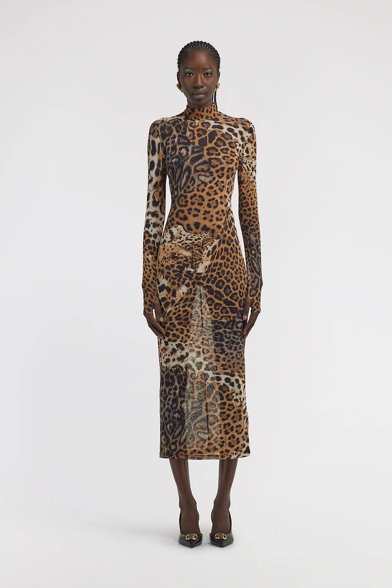 Long Tulle Dress with Jaguar Print