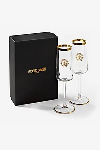 Monogram Gold 2 Champagne Goblets Set