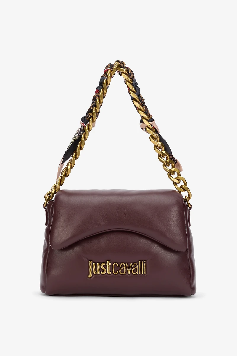Just Cavalli Burgundy Shoulder Bag With Chain And Scarf