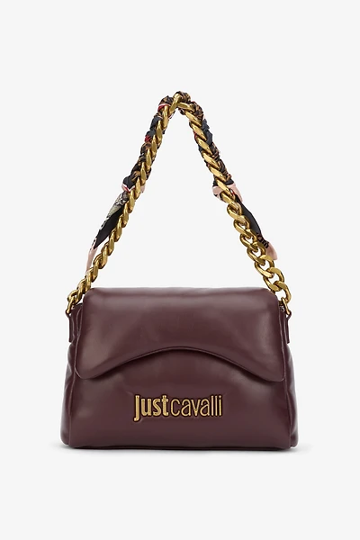 Just Cavalli Burgundy Shoulder Bag With Chain And Scarf