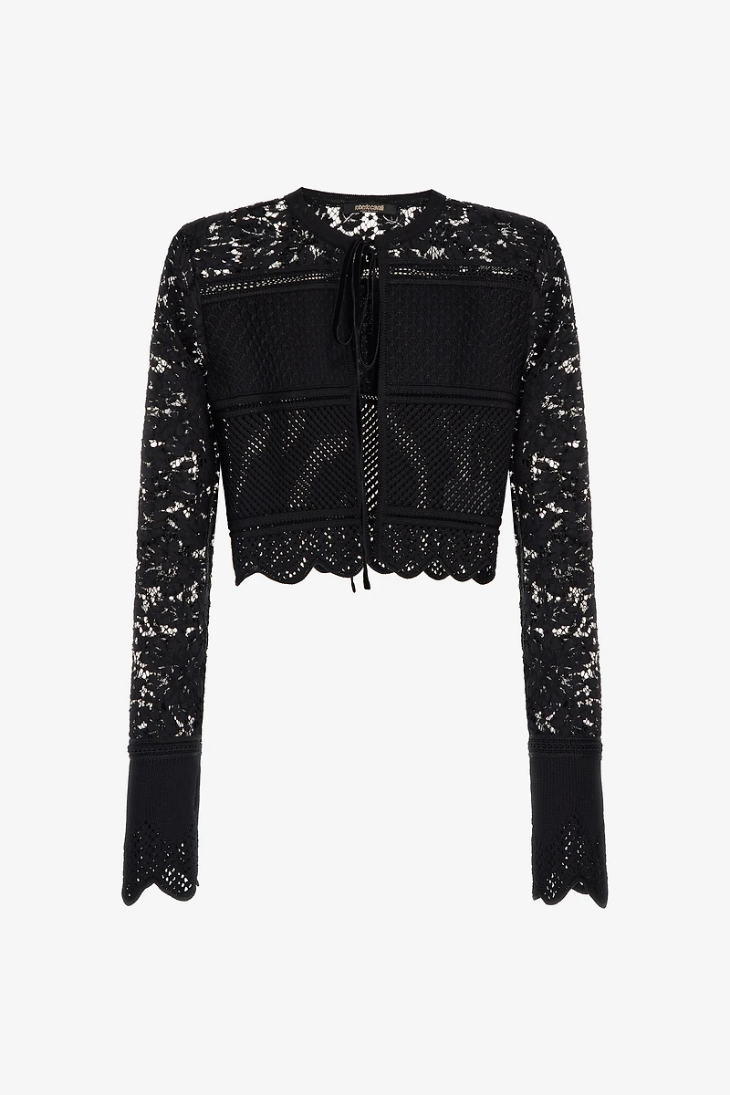Black Lace Cardigan Tie Front