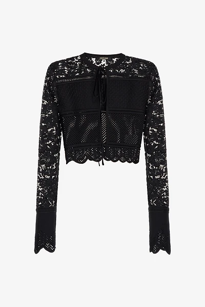 Black Lace Cardigan Tie Front