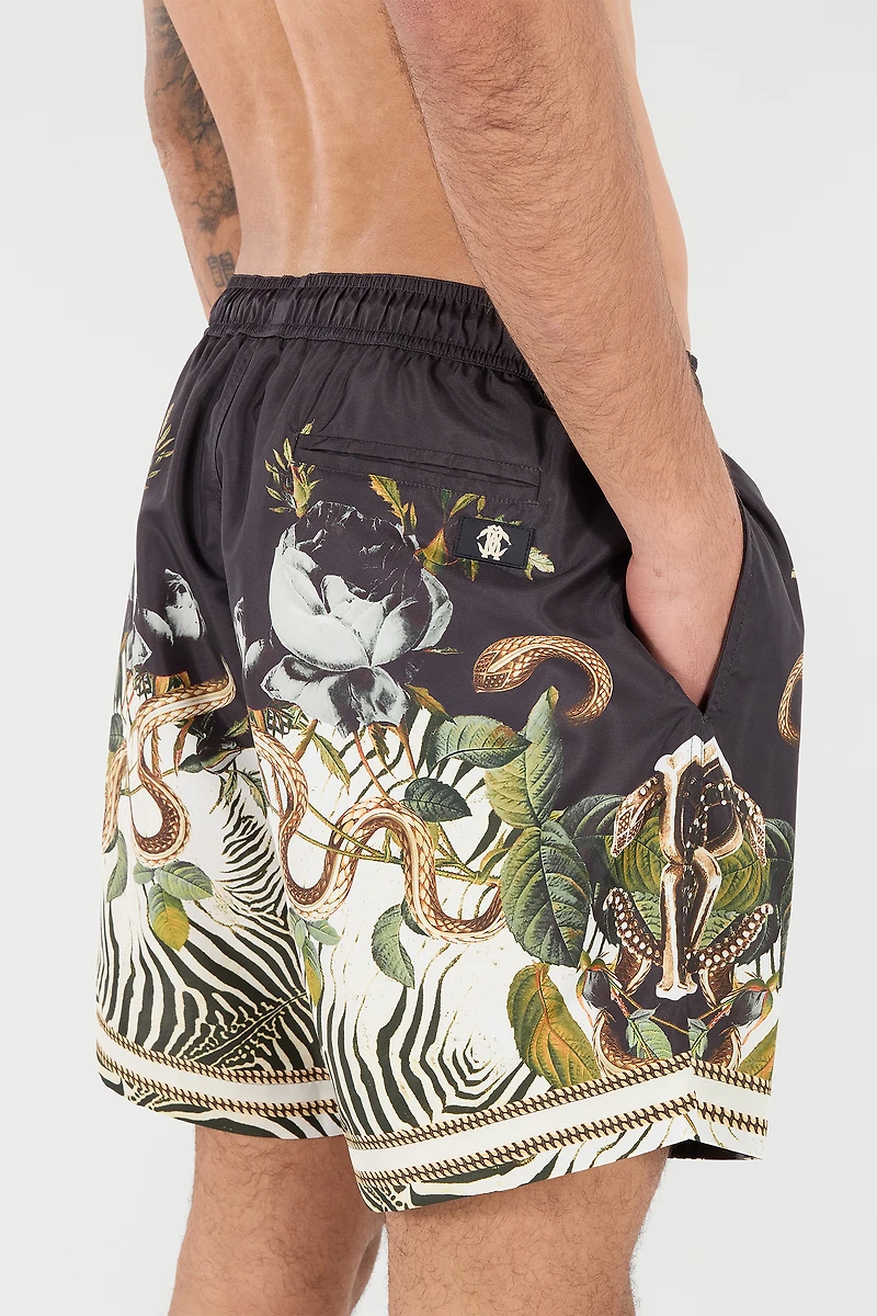 Swim Shorts With Fang And Animal Print
