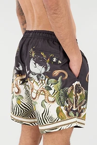 Swim Shorts With Fang And Animal Print
