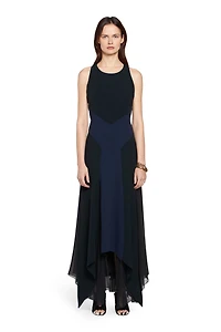 Long black and navy silk dress