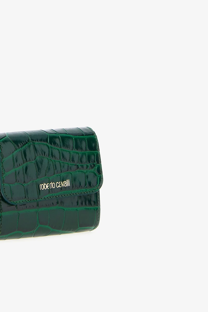 Green Croc-Embossed Leather Card Case
